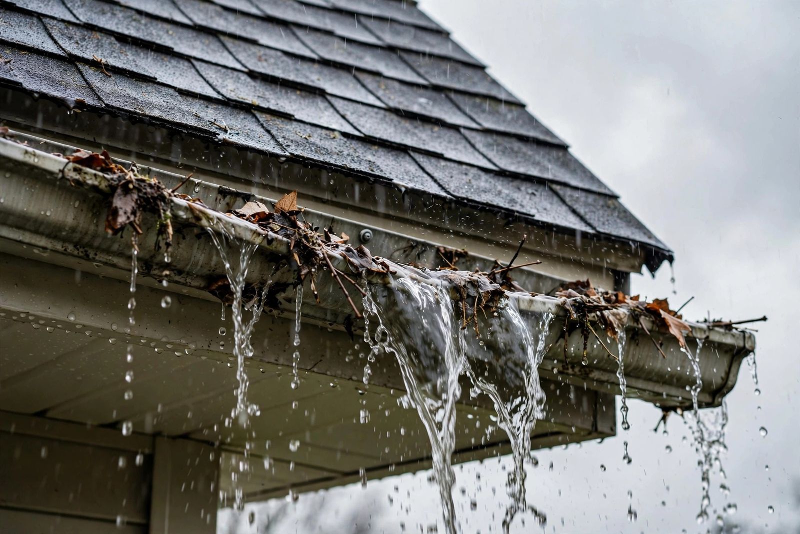 Example of overflowing gutter — illustrative