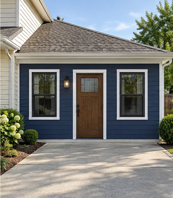 Former garage opening finished as living space, a conversion design concept