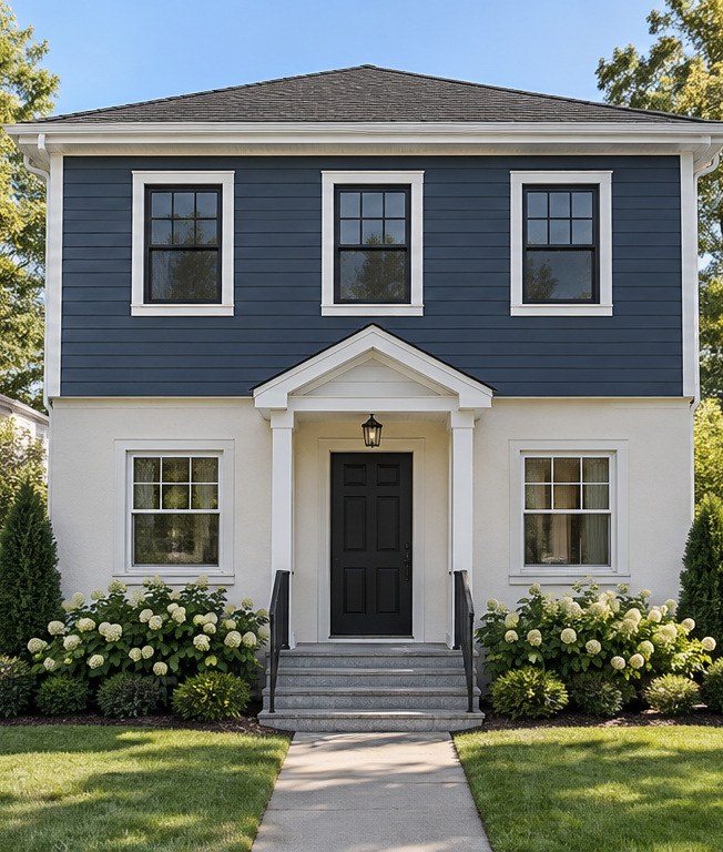 Two-story home exterior, a second-story planning concept
